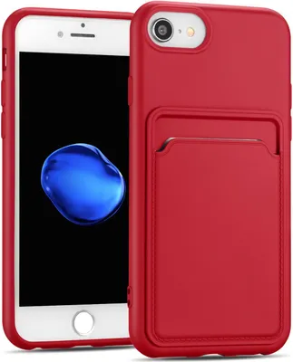 Produktbild von Conie Schutzhülle für iPhone 7 / 8 / SE 2 mit Kartenfach Tasche Case Cover Bumper Silikon Hülle in Rot