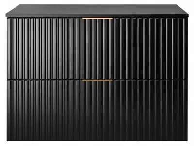 Zdjęcie produktu dla Szafka Łazienkowa Wisząca Pod Umywalkę Flisan 80X46 Cm Z Blatem Czarna Mdf