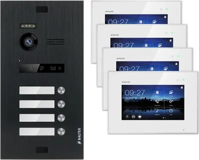 Produktbild von BALTER EVO Schwarz 2-Draht BUS 7" Monitor Video Türsprechanlage Set für 4 Familienhaus