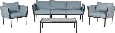 Produktbild von BELIANI Lounge Set Schwarz Stahl 4-Teilig 5-Sitzer mit Kissen Dunkelgrau Modern Terrasse Outdoor Garten Set 3-Sitzer Sofa 2 Sessel u. Couchtisch