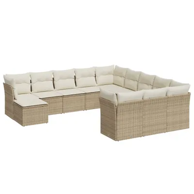 Produktbild von vidaXL 12-tlg. Garten-Sofagarnitur mit Kissen Beige Poly Rattan