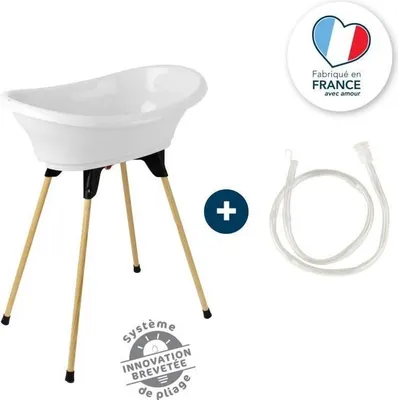 Immagine prodotto di Set vaschetta da bagno per neonati, pieghevole, con supporto e tubo di scarico, Thermobaby Vasco, bianco Muguet, 3 in 1
