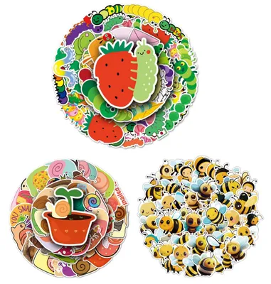 150 süße Vinyl-Sticker, 3 Designs, 4-8 cm, wasserdicht