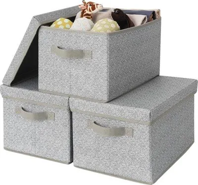Produktbild von Famanu Aufbewahrungsboxen mit Deckel - 3 Stück, Stapelbar und Stoff-Organizer für Kleidung, Grau
