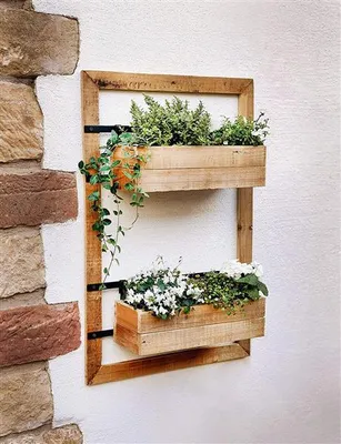 Produktbild von Wandpflanzer "Industrial" aus Holz mit 2 Blumenkästen, für Balkon, Terrasse, Garten, Balkonkasten, Wandblumentopf