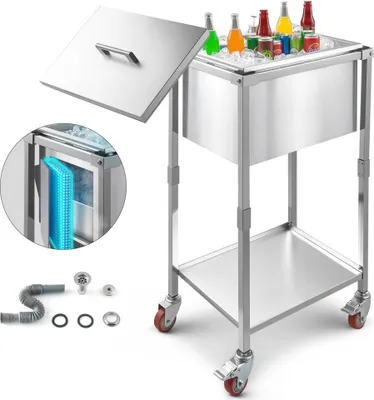 Produktbild von Eisbox Eiskühler Eisbehälter aus Edelstahl - Rollbarer 31L Eiswürfelbehälter - 553x405x970mm Edelstahl Eiswürfelbox
