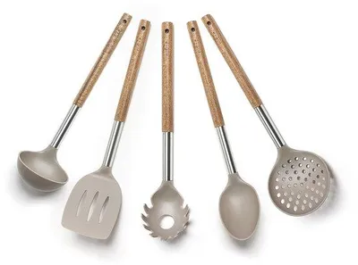 Produktbild von Keukenaccessoires-Set aus Naturkautschuk, 5-teilig, taupe