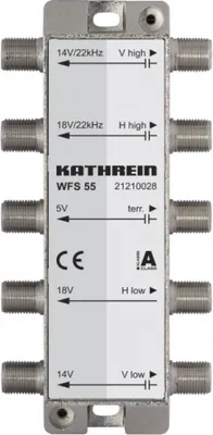 Produktbild von Kathrein WFS 55, Kabel-Splitter-/Verbinder, 75 Ohm, 5 - 2150 MHz, Silber, Weiblich, 0,4 dB