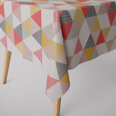 Produktbild von SCHÖNER LEBEN. Tischdecke Brio Dreiecke Coral rosa pink senf grau Größe 130x220cm