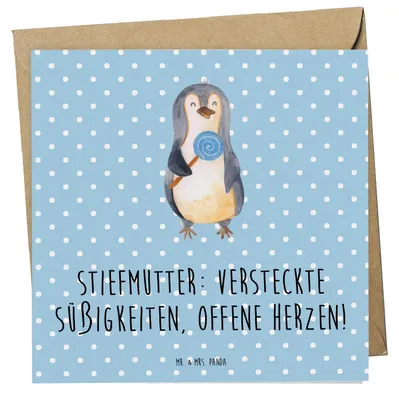 Produktbild von Mr. & Mrs. Panda Glückwunschkarte Stiefmutter Herzen - Blau Pastell - Geschenk, Liebe, Grußkarte, doppelkarte, faltkarte, Humor, Familie, Herz, Bonusmutter, Stiefkind
