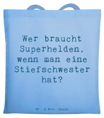 Produktbild von Mr. & Mrs. Panda Tote Bag Spruch Stiefschwester Heldin - Sky Blue - Geschenk, Familienunterstützung, Superhelden, Schultasche, herzerwärmende Sprüche, Familie, Tasche