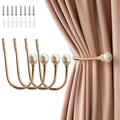 Gardinenhalter U-Form, 4 Stück, Metall, Gold, 15x7,5 cm