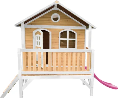 Produktbild von AXI Spielhaus Stef mit lila Rutsche | Stelzenhaus in Braun & Weiß aus  Holz für Kinder | Spielturm für den Garten