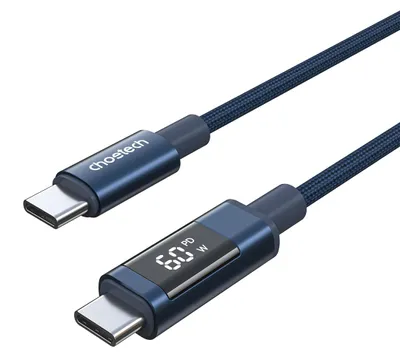 Obrázok produktu pre Kábel PD60W USB-C na USB-C s digitálnym displejom, 1,2 m, nylonový - modrý