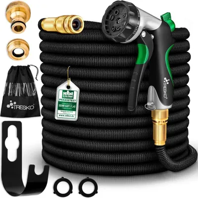 Produktbild von TRESKO® Premium Gartenschlauch Flexibler Wasserschlauch dehnbarer Flexischlauch Schwarz 22,5m