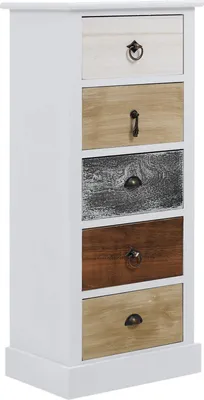 Produktbild von Rebecca Mobili Kommode im Vintage-Stil mit 5 Schubladen aus Holz, weiß und braun