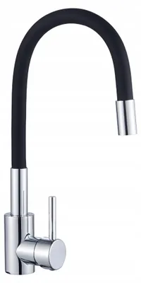 Produktbild von Küchenarmatur Einhebelmischer mit flexiblem Auslauf, Schwarz/Chrom, Standmontage