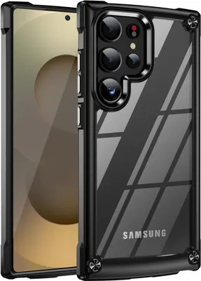Immagine prodotto di Custodia per Samsung Galaxy S25 Ultra, paraurti ibrido in PC TPU trasparente e custodia antiurto nera