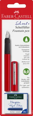 Image de Faber-Castell School+ Stylo Plume Rouge - Grip ergonomique, 6 cartouches
