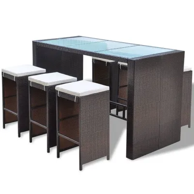 Produktbild von vidaXL 7-tlg. Gartenbar-Set mit Auflagen Poly Rattan Braun
