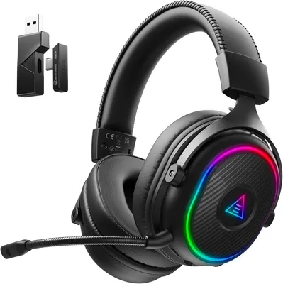 Produktbild von Wireless Gaming Headset für PS5/PS4/PC/Switch/Mac, Bluetooth 5.3 Gaming Kopfhörer mit Mikrofon,30ms Latenz,80 Stunden Akkulaufzeit,RGB, USB PC Headset