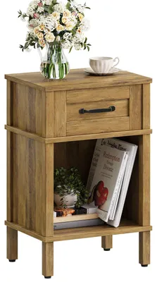Imagen del producto de Mesitas de noche modernas con cajón y compartimento abierto para el dormitorio