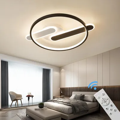 Obrázok produktu pre LED stropné svietidlo Stropné svietidlo SX8778WB s diaľkovým ovládaním Farba svetla/jas nastaviteľný stmievateľný biely a čierny lakovaný kovový rám LED stropné svietidlo do spálne
