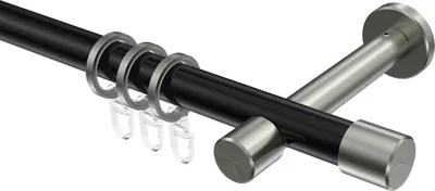 Produktbild von Interdeco Gardinenstange / Vorhangstange Schwarz / Edelstahl-Optik, Typ Prestige Santo (Kappe), 20 mm Ø 1-läufig, 360 cm