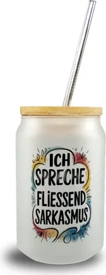 Produktbild von Ich spreche fließend Sarkasmus Trinkglas mit Bambusdeckel