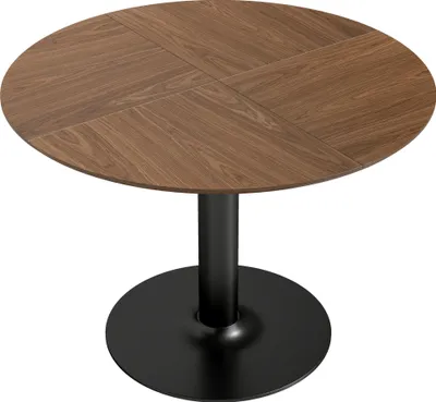 Produktbild von Runder Esstisch für 6 Personen, 110 cm Moderner Küchentisch mit Sockel für Wohnzimmer, Braun Holzmaserung
