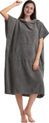 Produktbild von Surf Strand Poncho Handtuch Neoprenanzug Wickelrobe mit Kapuze, Tasche Dunkelgrau