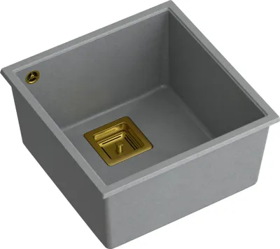 Produktbild von QUADRON Spülbecken 1-Becken Spüle | Größe: 41 x 42 x 22,5 cm | DAVID 40 | Küchenspüle Granitspüle aus GraniteQ mit Siphon | Grau & Gold