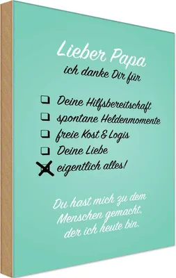 Produktbild von vianmo Holzschild 18x12 cm Lieber Papa ich danke Männer Frauen