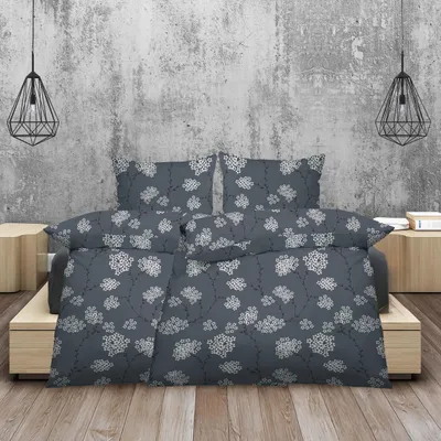Produktbild von Casa Colori Renforcé Bettwäsche 4tlg. Kirschblüten Graublau 135x200 cm