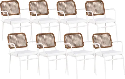 Produktbild von BELIANI Gartenstühle 8er Set Weiß / Braun Aluminium Stoff Pulverbeschichtet Geflochten Sitzkissen Stapelbar Wetterfest Modern Outdoor Gartenmöbel