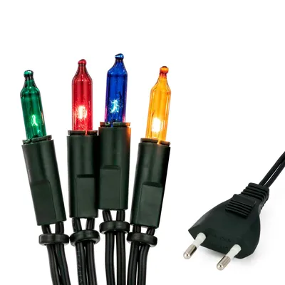 Produktbild von Lichterkette innen 50 bunte Lichter, beleuchtet 7,35m, Kabel grün, Stecker