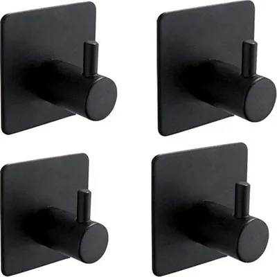 Produktbild von Selbstklebende Wandhaken, 4 Stück, Edelstahl, Schwarz