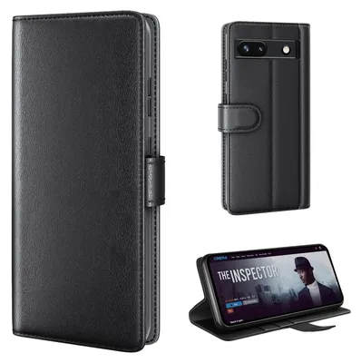 Produktbild von Echtleder Handyhülle für Google Pixel 7a Lederhülle Cover Case Tasche Klapphülle Fliphülle Leder Hülle Farbe: Schwarz