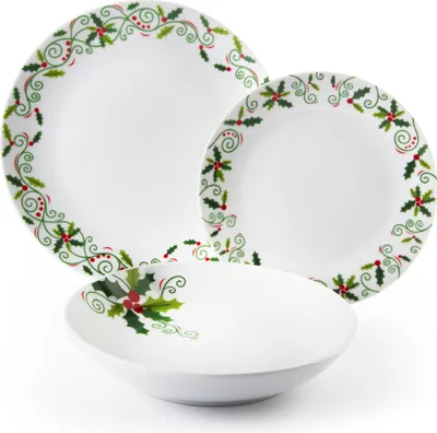 Produktbild von Excelsa Geschirrset 18-teiliges Christmas Holly Porzellan Grün