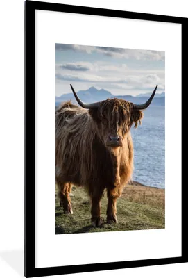 Produktbild von MuchoWow® Gerahmtes Poster Schottische Highlander - Bergen - Meer 60x90 cm - Poster mit Schwarzem Bilderrahmen Wandposter Rahmen Foto Bilder - Dekoration - Wandposter Wohnzimmer - Hochwertig