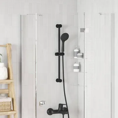Produktbild von Duschkopfhalter 71 cm - Schwarz, Edelstahl - Höhenverstellbare Duschstange - 360 Grad schwenkbar - ServiceTopper