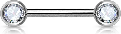 Produktbild von viva-adorno Nippel Barbell Piercing Stab Brustpiercing Chirurgenstahl Doppel Front Kristall Kugeln verschiedene Farben Z283, klar