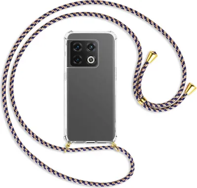 Produktbild von Handykette Backcover-Schutzhülle mit Band (Metall goldfarben) für OnePlus 10 Pro 5G - blau+beige