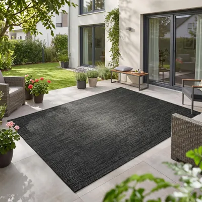 Produktbild von Carpetsale24 Outdoor Teppich Schwarz 200x280 cm Balkon Terrasse Garten Wetterfest UV-beständig Groß XL Einfarbig Flachgewebe Pflegeleicht Robust