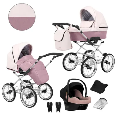 Produktbild von Kunert Romantic 3-in-1 Kombikinderwagen Rosa Eco mit Babyschale, Silber-Rahmen