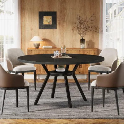 Immagine prodotto di Tribesigns tavolo da pranzo rotondo per 4 persone, 120 CM tavolo rotondo per sala da pranzo con base in metallo, tavolo da cucina con vano portaoggetti, sala da pranzo, soggiorno, nero
