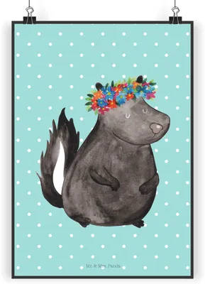 Produktbild von Mr. & Mrs. Panda Bild Stinktier Mädchen DIN A4 - Türkis Pastell - Geschenk, Plakat, drucke, Namaste, Skunk, wanddeko, Wandbild, Wildtier, Raubtier, Yoga, Wanddekoration