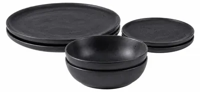 Zdjęcie produktu dla 6-częściowy ceramiczny zestaw obiadowy Obsidian dla 2 osób – czarny, Clay