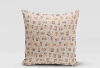 Produktbild von SCHÖNER LEBEN. Kissenhülle Weihnachten Häuser natur rosa blau rot ge Größe 80x80cm (HxB) 80x80cm (HxB) Größe
