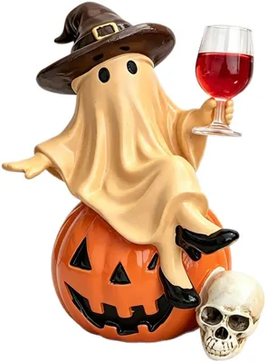 Productafbeelding van Halloween-decoratie – Halloween-sfeer – Halloween-thema – Heksenfiguur op pompoen – Figuur van kunsthars – Herfstdecoratie – Halloween – 16 × 11 × 9 cm